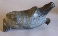 Eskimo Inuit art carved granite scuplture of a seal