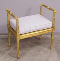 Gilt wood window bench with new striped upholstery c1900
