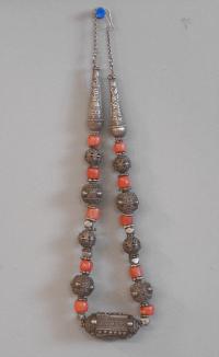 Antique Yemeni coin silver coral necklace