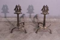 Pair iron ship anchor andirons c1900