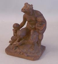 19th C Terra Cotta Satyr grouping sculpture after Clodion