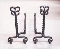 Arts Crafts twist iron andirons c 1900