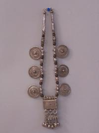 Antique coin silver discs and silver embedded wood beads with hirz