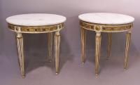 Pair of gilt carved round Italian marble top tables c1950