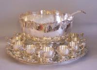 Large solid sterling silver punch bowl set made by Peter Ferner 20th c
