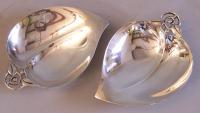 Pair of Tiffany Co Maker sterling silver leaf dishes