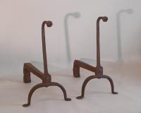 Period 18th century wrought iron gooseneck andirons c1750