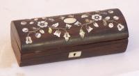 Victorian rosewood inlaid mother of pearl stamp box c1850