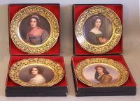 4 hand painted Heubach porcelain portrait plates Germany