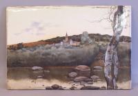 Painting on porcelain landscape with castle signed M. Villolobus