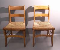 Pair of Rush seat birdseye maple Sheraton country chairs c1820