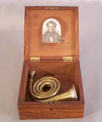 19th century brass Bicycle horn in original walnut box