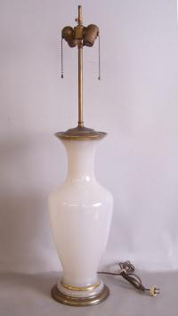 Large French gray white opaline glass lamp