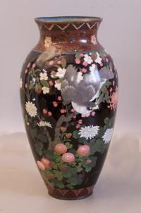 Japanese Cloisonne vase with birds and flowers 1880