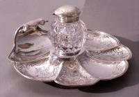Sterling silver and cut glass inkwell