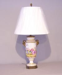 Continental hand painted porcelain covered urn lamp