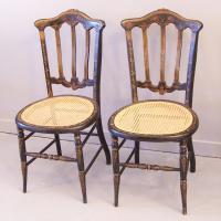 Pair English Victorian black lacquered side chairs c1880