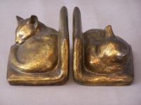 Pair gilt brass cat figures mounted as book ends c1920