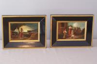Early  English tole pastoral paintings on tin lads maidens
