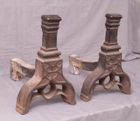 Pair of 17th c French cast iron Gothic low andirons
