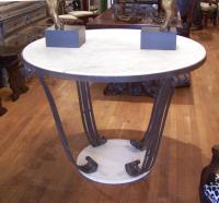 French Art Deco white marble top table on iron base c1920