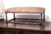 17thc  Italian walnut twist leg bench in zebra upholstery