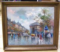 Busy street scene after a rain by The Arc De Triomphe Blanchard