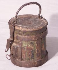 16th century early European round iron bound alms box