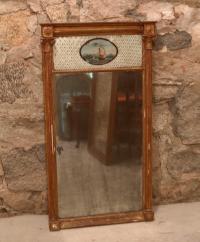 Early American Federal looking glass mirror with ship