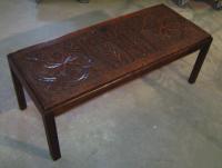 English coffee table made from 17thc Mule chest panel