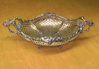 Heavy silver plated open work bread or cake basket c1880