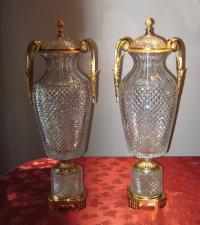 Marbro Baccarat Crystal covered vases with gold vermeil