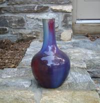 Chinese pottery bottle neck vase cobalt to oxblood glaze