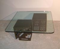 Cheryl Farber Smith bronzed steel modern glass top coffee table