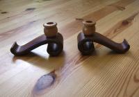 Mid Century Modern walnut and maple candlesticks