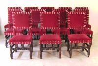 12 English Cromwellian upholstered oak dining chairs c1645
