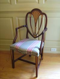 Baker American Federal style inlaid arm chair silk upholstery c1984