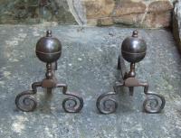 17th century bulbous top hand wrought andirons c1650 to 1690