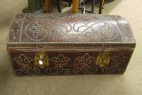 German Leather and  brass dome top trunk 18thc