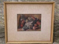 Oil painting Still life of bird and vegetables 19th century