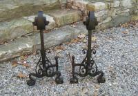 Vintage hand wrought iron fireplace andirons
