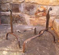 Pair hand wrought Yale University dorm andirons c1900