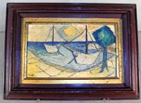 Briggs Cezannesque abstract seascape oil painting on board c1900