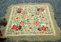 Embroidered Chinese silk bed cover or piano shawl c1920