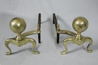 Early American brass cannonball andirons c1840