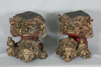 Chinese architectural wood carvings with figures and foo dogs c1800