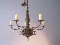 Louis XIII provincial green painted 5 light chandelier c1890