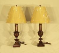 Pr matching American walnut table lamps c1900