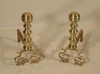 19th century pair of Philadelphia brass fireplace andirons c1840