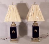 Vintage cobalt blue porcelain Chinese style lamps